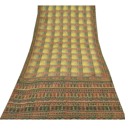 Sanskriti Vintage Sarees Embroidery Pure Crepe Silk Print Sari 5+yd Craft Sustainable Fabric
