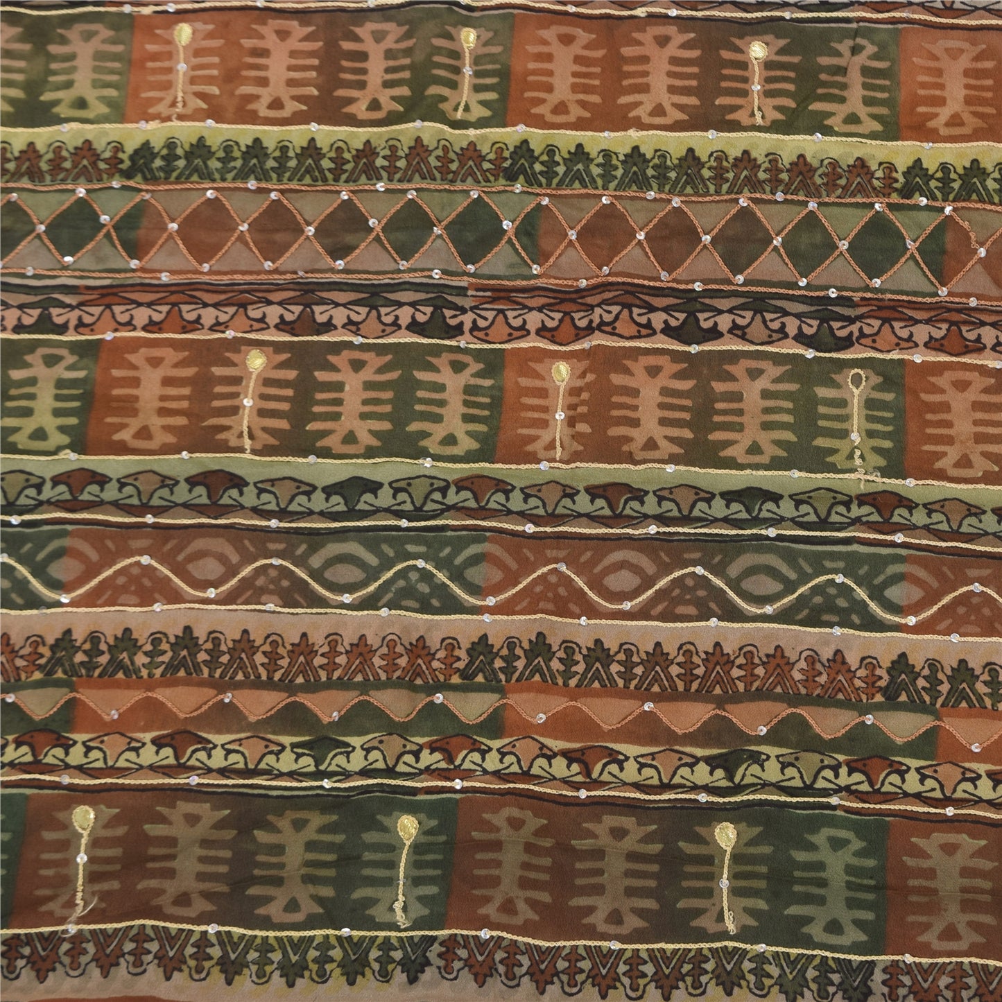 Sanskriti Vintage Sarees Embroidery Pure Crepe Silk Print Sari 5+yd Craft Sustainable Fabric