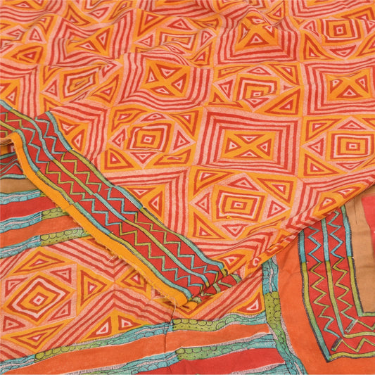 Санскритские винтажные сари желтое/красное чистое креповое шелковое сари с принтом 5+ ярдов ткань для рукоделия из экологически чистой ткани