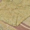 Sanskriti Vintage Sarees Olive Cream Pure Crepe Printed Sari 5+yd Craft Fabric