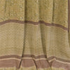 Sanskriti Vintage Sarees Olive Cream Pure Crepe Printed Sari 5+yd Craft Fabric