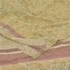 Sanskriti Vintage Sarees Olive Cream Pure Crepe Printed Sari 5+yd Craft Fabric