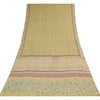 Sanskriti Vintage Sarees Olive Cream Pure Crepe Printed Sari 5+yd Craft Fabric