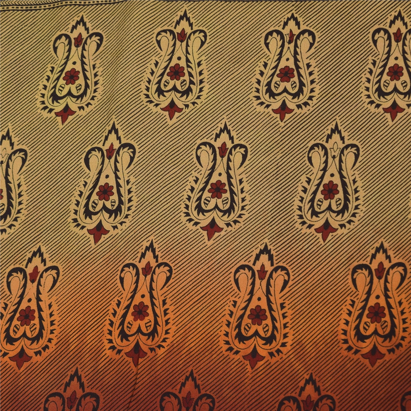 Сари Sanskriti Vintage, оранжевое/кремовое, чистый креп, напечатанное сари, 6+ ярдов, ткань для рукоделия из экологически чистой ткани