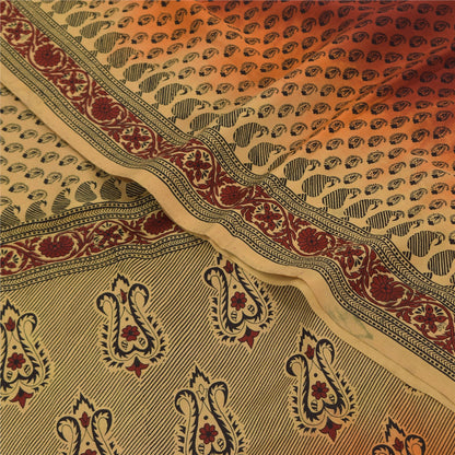 Сари Sanskriti Vintage, оранжевое/кремовое, чистый креп, напечатанное сари, 6+ ярдов, ткань для рукоделия из экологически чистой ткани