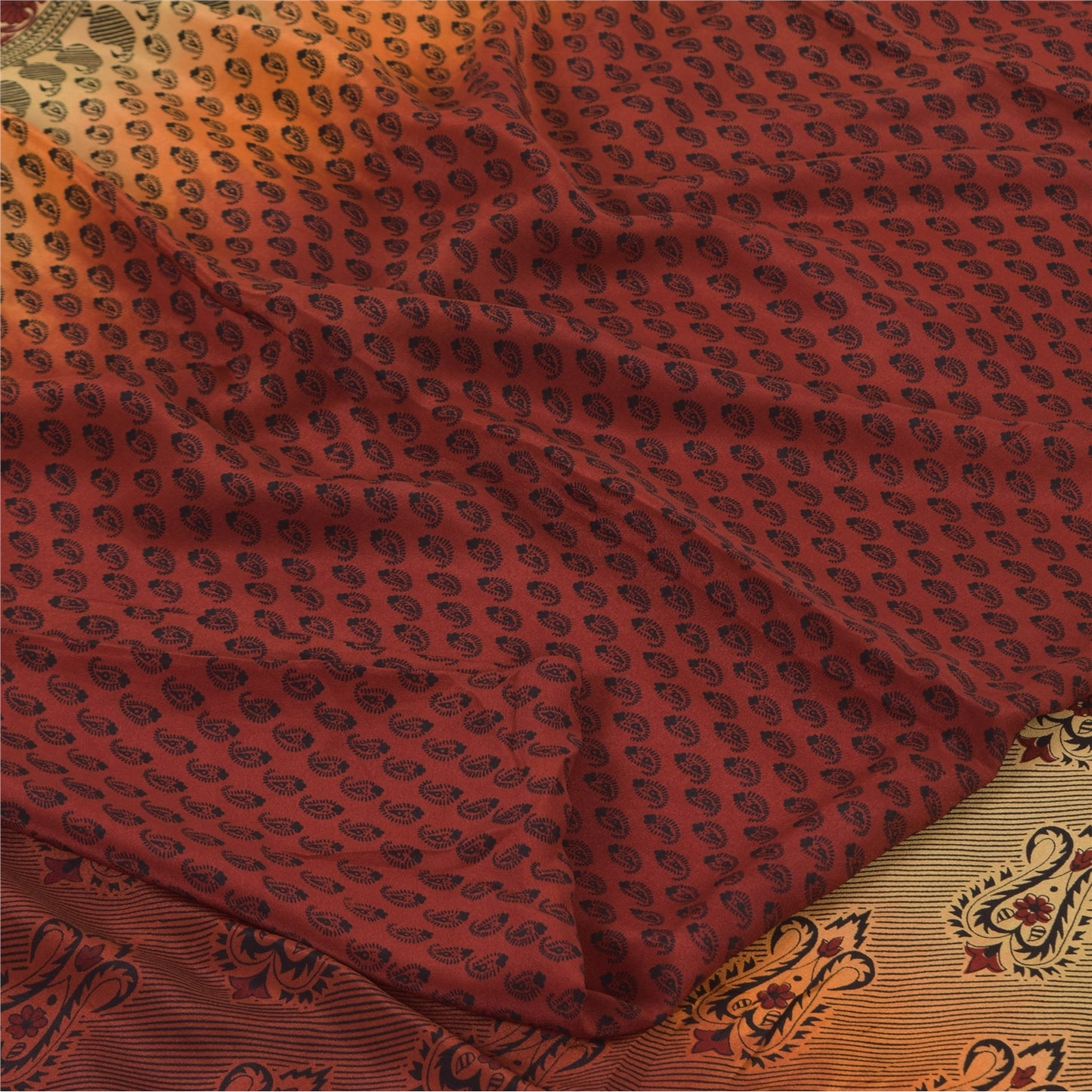 Сари Sanskriti Vintage, оранжевое/кремовое, чистый креп, напечатанное сари, 6+ ярдов, ткань для рукоделия из экологически чистой ткани