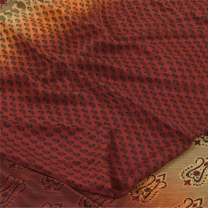 Сари Sanskriti Vintage, оранжевое/кремовое, чистый креп, напечатанное сари, 6+ ярдов, ткань для рукоделия из экологически чистой ткани