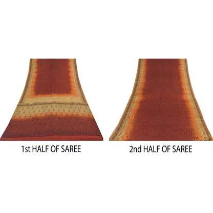 Сари Sanskriti Vintage, оранжевое/кремовое, чистый креп, напечатанное сари, 6+ ярдов, ткань для рукоделия из экологически чистой ткани