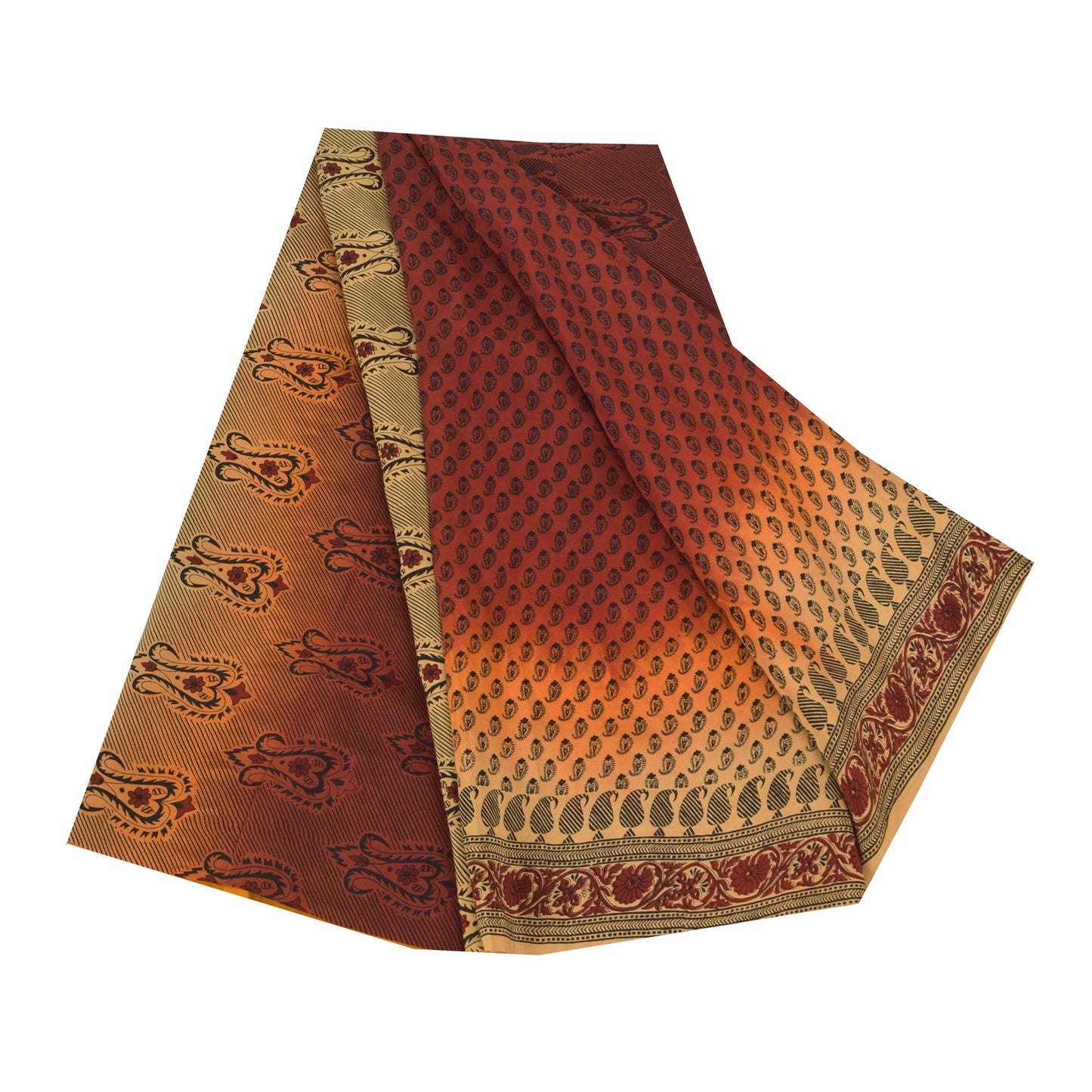 Сари Sanskriti Vintage, оранжевое/кремовое, чистый креп, напечатанное сари, 6+ ярдов, ткань для рукоделия из экологически чистой ткани