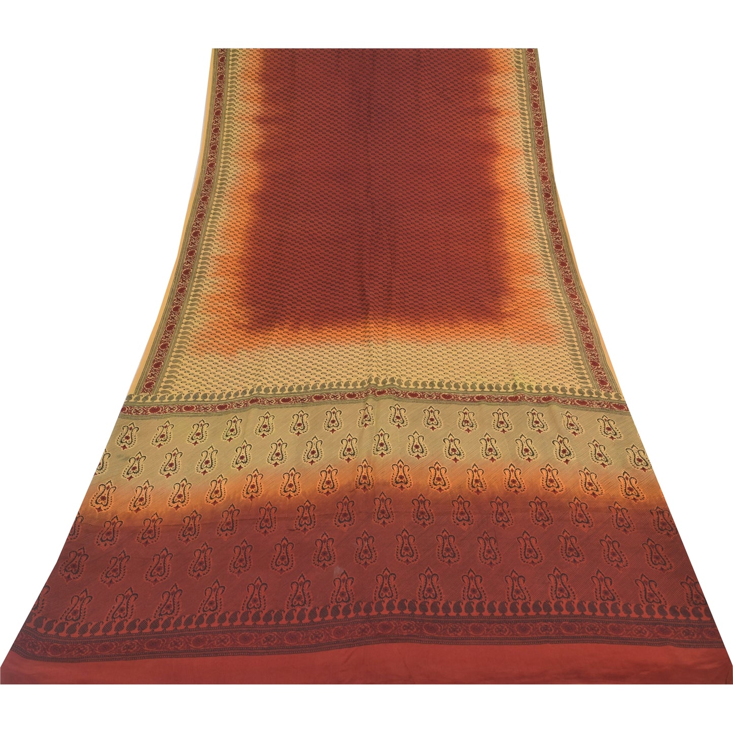 Сари Sanskriti Vintage, оранжевое/кремовое, чистый креп, напечатанное сари, 6+ ярдов, ткань для рукоделия из экологически чистой ткани