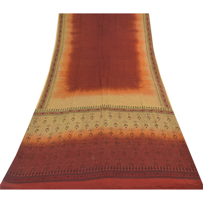 Сари Sanskriti Vintage, оранжевое/кремовое, чистый креп, напечатанное сари, 6+ ярдов, ткань для рукоделия из экологически чистой ткани