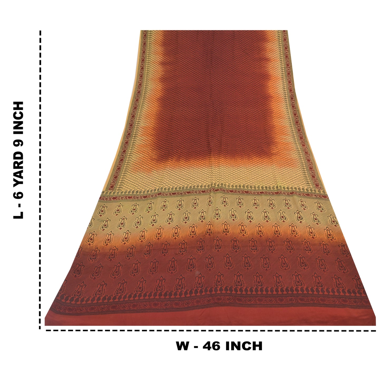 Сари Sanskriti Vintage, оранжевое/кремовое, чистый креп, напечатанное сари, 6+ ярдов, ткань для рукоделия из экологически чистой ткани