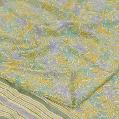 Sanskriti Vintage Sarees Olive Green Pure Crepe Printed Sari 5+yd Craft Sustainable Fabric