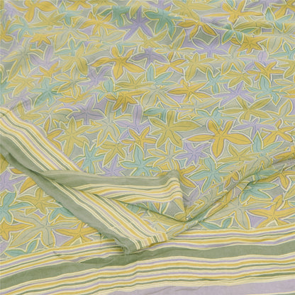 Sanskriti Vintage Sarees Olive Green Pure Crepe Printed Sari 5+yd Craft Sustainable Fabric