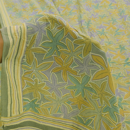 Sanskriti Vintage Sarees Olive Green Pure Crepe Printed Sari 5+yd Craft Sustainable Fabric