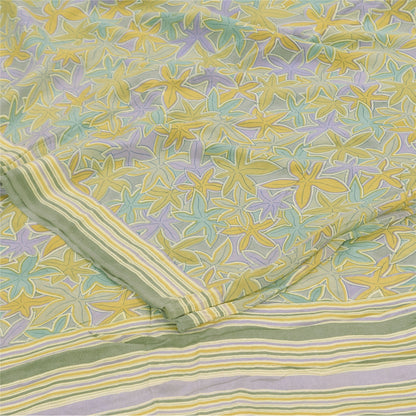 Sanskriti Vintage Sarees Olive Green Pure Crepe Printed Sari 5+yd Craft Sustainable Fabric