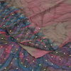 Sanskriti Vintage Sarees Pink/Blue Pure Crepe Embroidered Print Sari 5+yd Sustainable Fabric