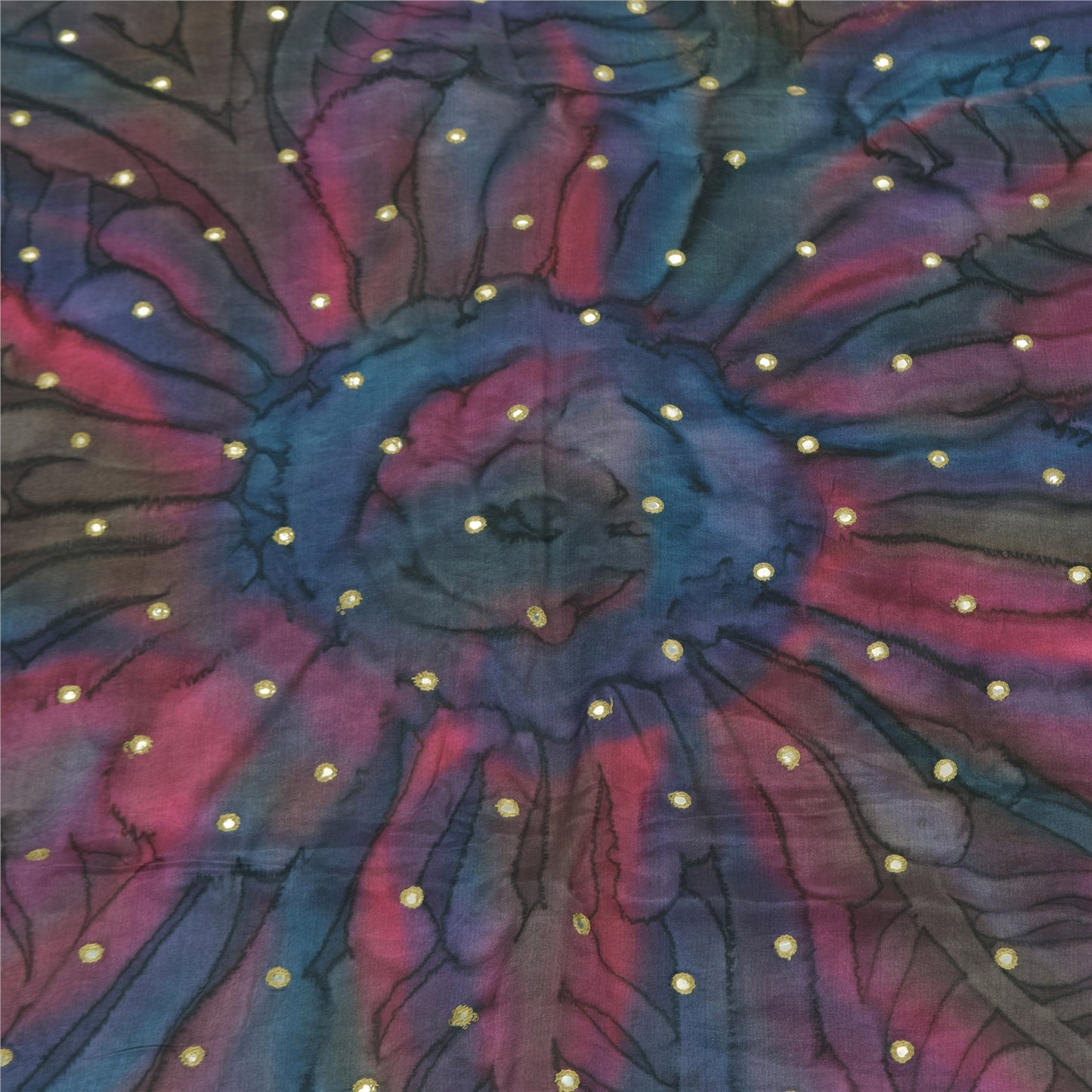 Sanskriti Vintage Sarees Pink/Blue Pure Crepe Embroidered Print Sari 5+yd Sustainable Fabric