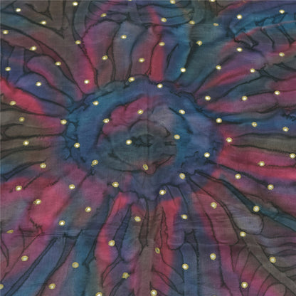 Sanskriti Vintage Sarees Pink/Blue Pure Crepe Embroidered Print Sari 5+yd Sustainable Fabric