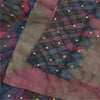 Sanskriti Vintage Sarees Pink/Blue Pure Crepe Embroidered Print Sari 5+yd Sustainable Fabric