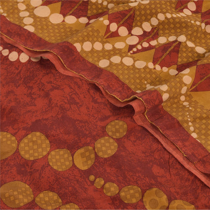 Sanskriti Vintage Sarees Saffron Pure Crepe Silk Printed Sari 5+yd Craft Fabric
