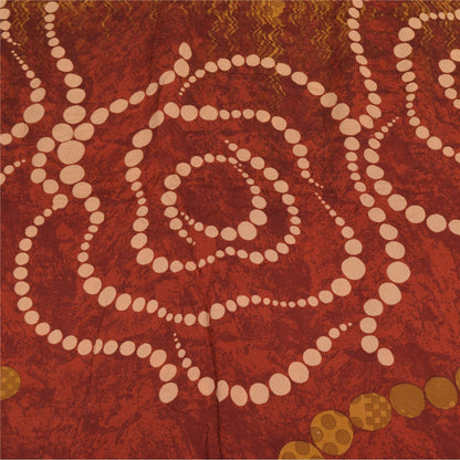 Sanskriti Vintage Sarees Saffron Pure Crepe Silk Printed Sari 5+yd Craft Fabric