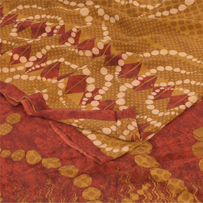 Sanskriti Vintage Sarees Saffron Pure Crepe Silk Printed Sari 5+yd Craft Fabric
