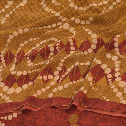 Sanskriti Vintage Sarees Saffron Pure Crepe Silk Printed Sari 5+yd Craft Fabric