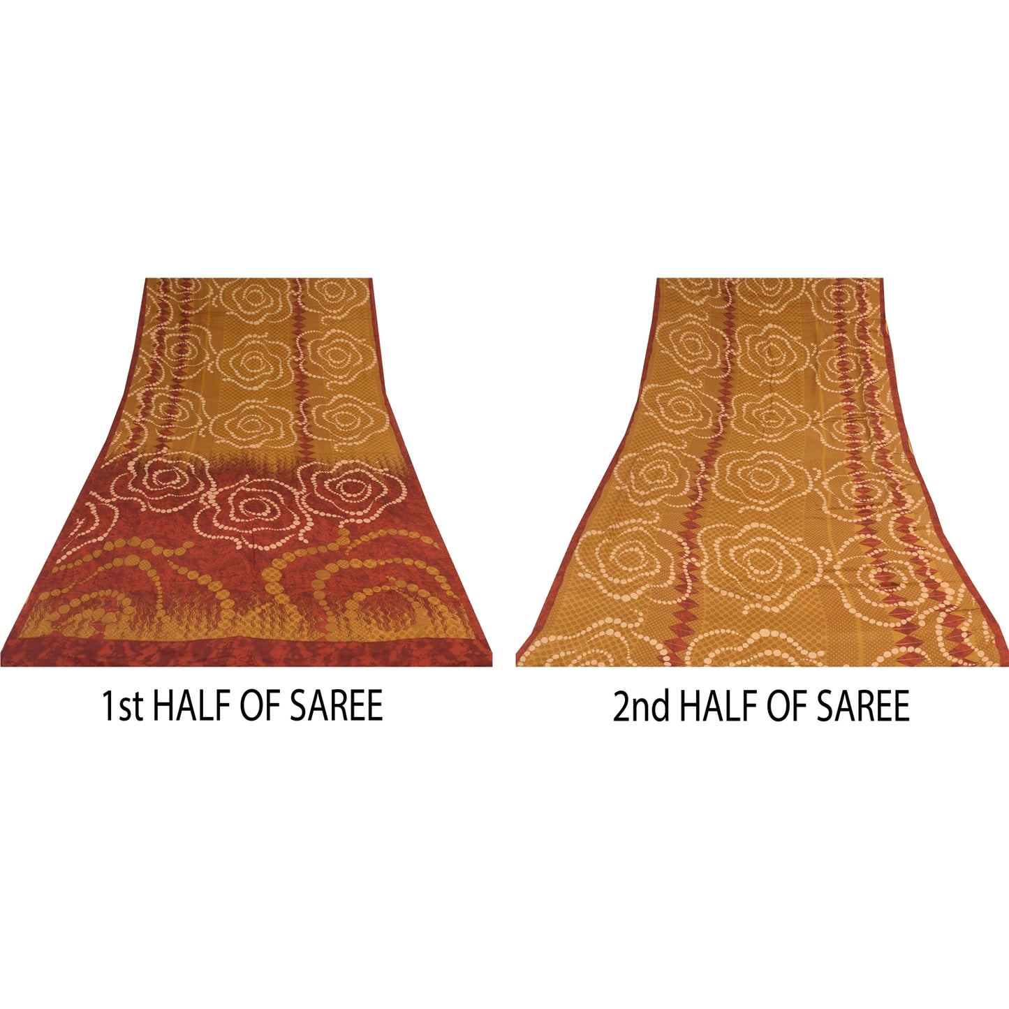 Sanskriti Vintage Sarees Saffron Pure Crepe Silk Printed Sari 5+yd Craft Fabric