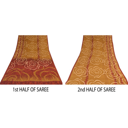 Sanskriti Vintage Sarees Saffron Pure Crepe Silk Printed Sari 5+yd Craft Fabric