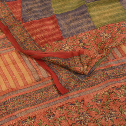 Sanskriti Vintage Sarees 100% Pure Crepe Silk Printed Sari 5 Yard Soft Fabric