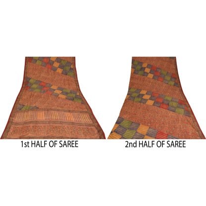 Sanskriti Vintage Sarees 100% Pure Crepe Silk Printed Sari 5 Yard Soft Fabric