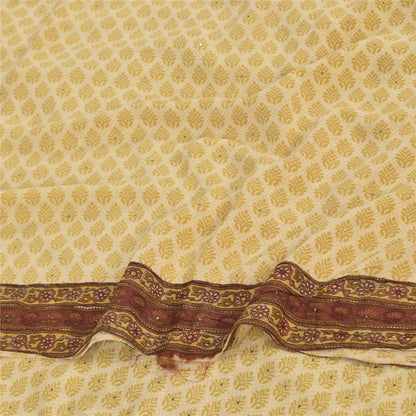 Sanskriti Vintage Sarees Lemon Pure Crepe Mukesh Work Printed Sari 5+yd Sustainable Fabric