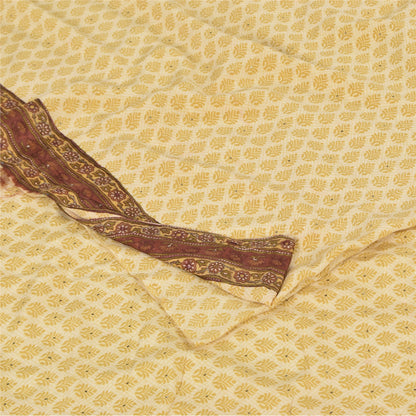 Sanskriti Vintage Sarees Lemon Pure Crepe Mukesh Work Printed Sari 5+yd Sustainable Fabric