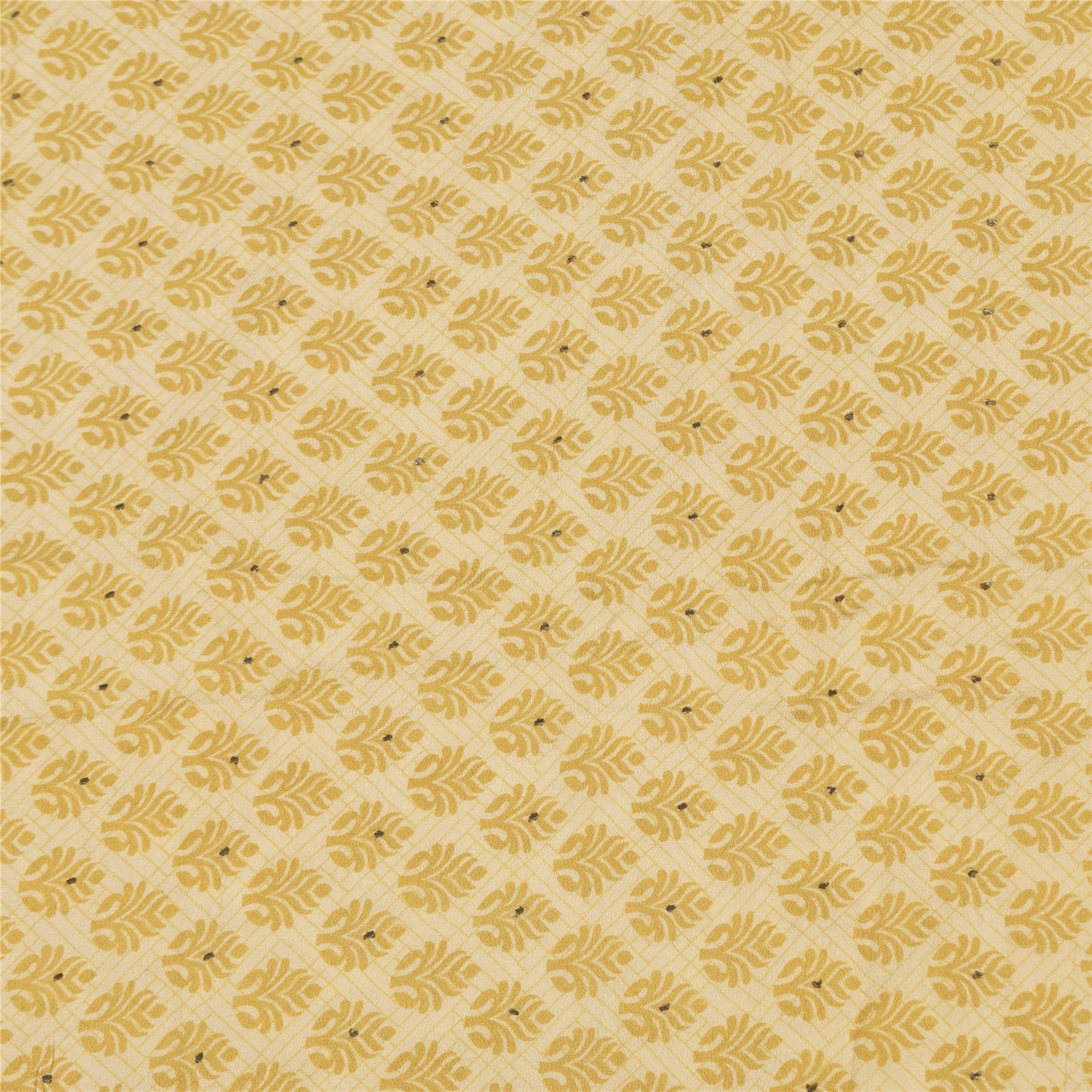 Sanskriti Vintage Sarees Lemon Pure Crepe Mukesh Work Printed Sari 5+yd Sustainable Fabric