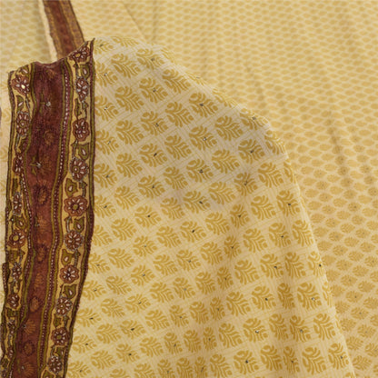Sanskriti Vintage Sarees Lemon Pure Crepe Mukesh Work Printed Sari 5+yd Sustainable Fabric