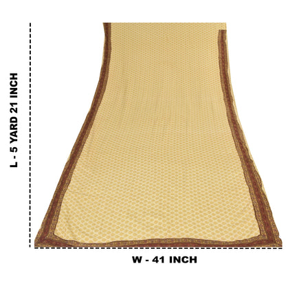 Sanskriti Vintage Sarees Lemon Pure Crepe Mukesh Work Printed Sari 5+yd Sustainable Fabric