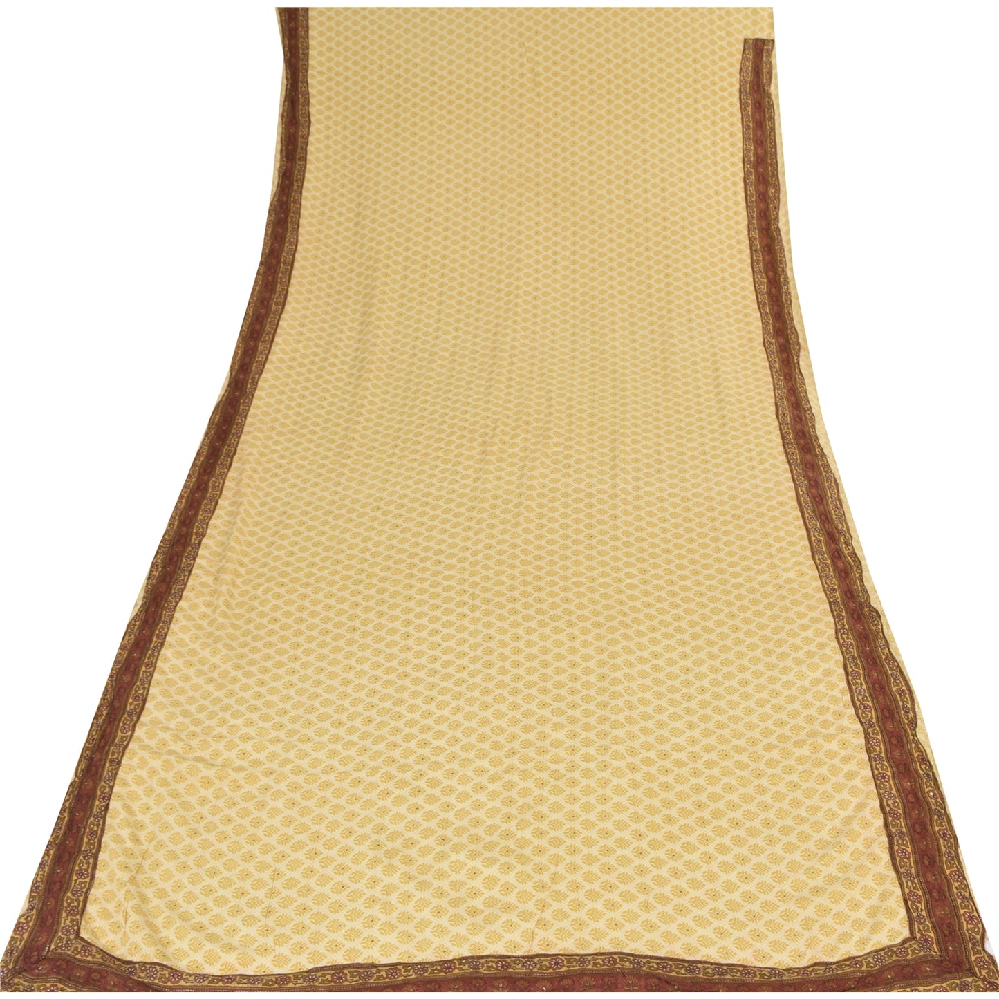 Sanskriti Vintage Sarees Lemon Pure Crepe Mukesh Work Printed Sari 5+yd Sustainable Fabric