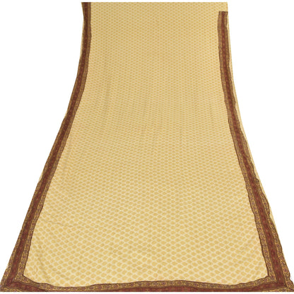 Sanskriti Vintage Sarees Lemon Pure Crepe Mukesh Work Printed Sari 5+yd Sustainable Fabric