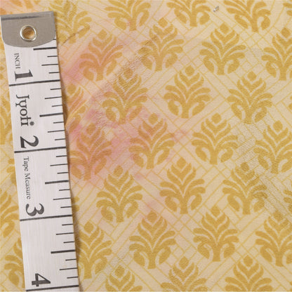 Sanskriti Vintage Sarees Lemon Pure Crepe Mukesh Work Printed Sari 5+yd Sustainable Fabric