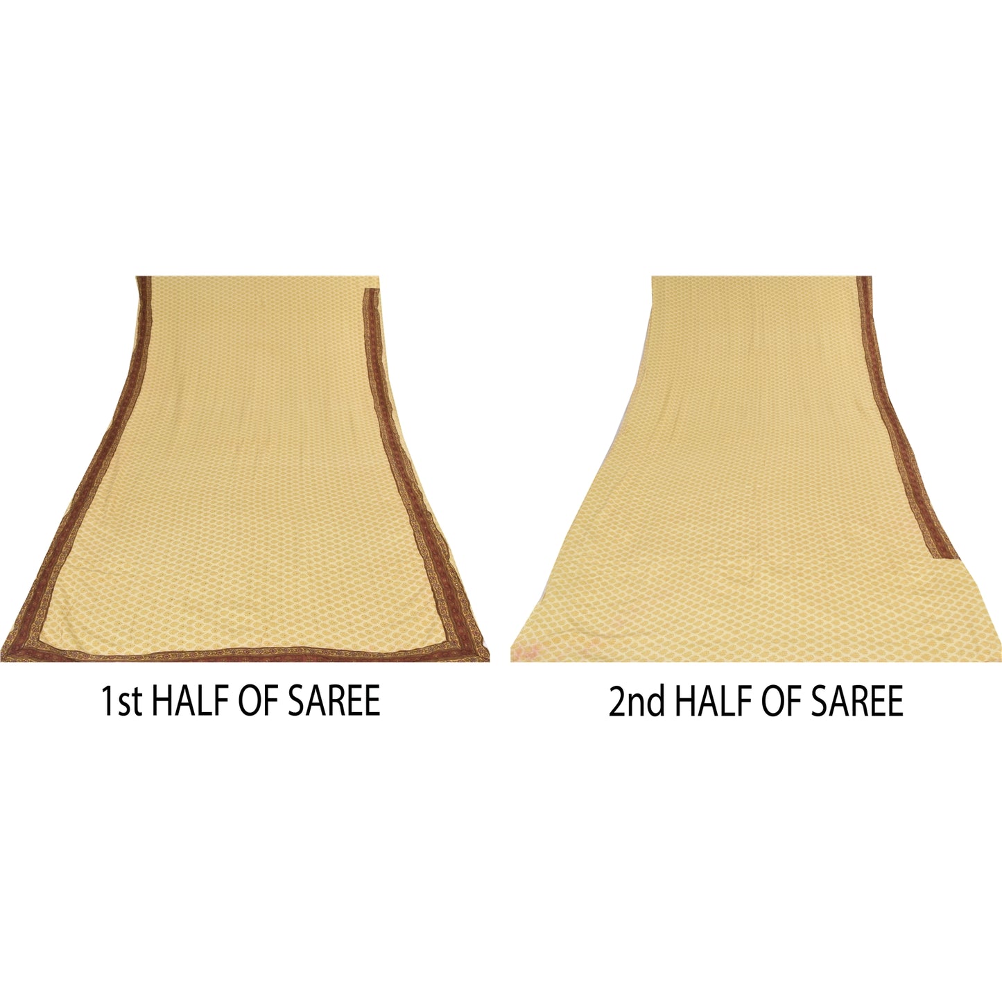 Sanskriti Vintage Sarees Lemon Pure Crepe Mukesh Work Printed Sari 5+yd Sustainable Fabric