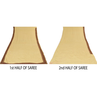 Sanskriti Vintage Sarees Lemon Pure Crepe Mukesh Work Printed Sari 5+yd Sustainable Fabric