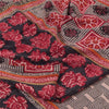 Sanskriti Vintage Sarees Red/Black Pure Crepe Silk Print Sari 6+yd Craft Sustainable Fabric