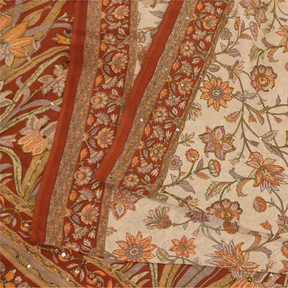 Sanskriti Vintage Sarees Hand Beaded Pure Crepe Printed Sari 5+yd Craft Sustainable Fabric