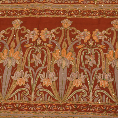 Sanskriti Vintage Sarees Hand Beaded Pure Crepe Printed Sari 5+yd Craft Sustainable Fabric