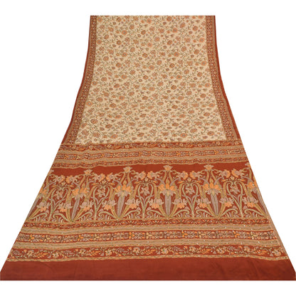 Sanskriti Vintage Sarees Hand Beaded Pure Crepe Printed Sari 5+yd Craft Sustainable Fabric