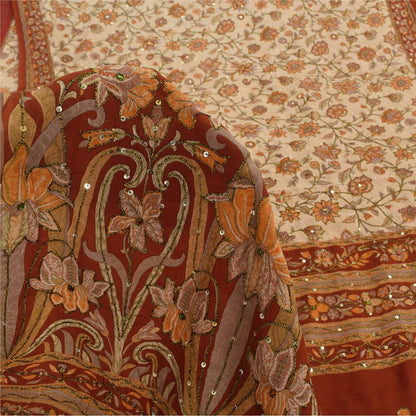 Sanskriti Vintage Sarees Hand Beaded Pure Crepe Printed Sari 5+yd Craft Sustainable Fabric