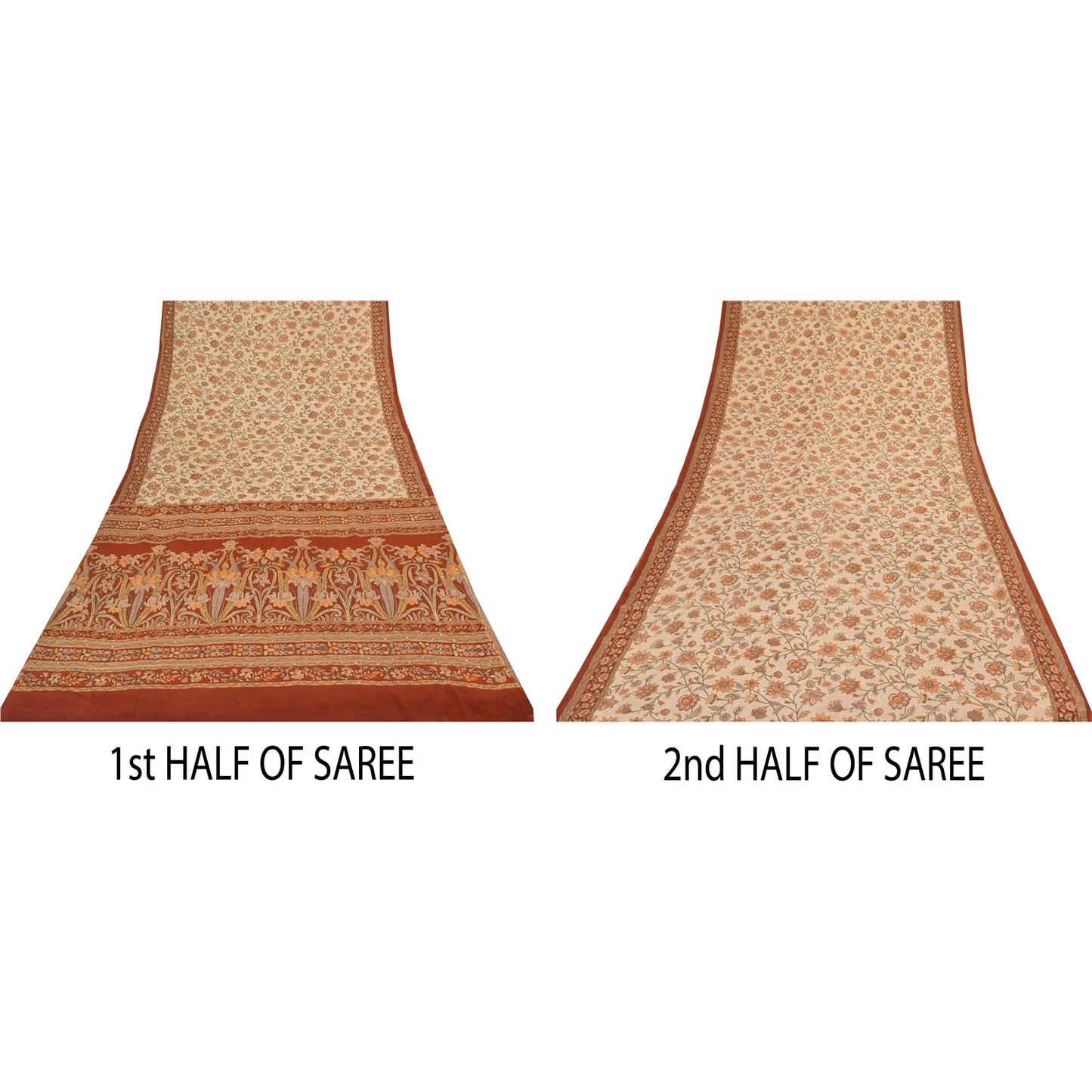 Sanskriti Vintage Sarees Hand Beaded Pure Crepe Printed Sari 5+yd Craft Sustainable Fabric