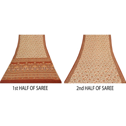 Sanskriti Vintage Sarees Hand Beaded Pure Crepe Printed Sari 5+yd Craft Sustainable Fabric
