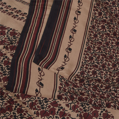 Sanskriti Vintage Sarees Dark Red Pure Crepe Silk Printed Sari 5+yd Craft Sustainable Fabric